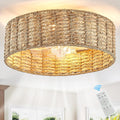 20in Fandelier Rattan Boho Ceiling Fan with Remote - Handwoven Style