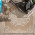 Outdoor Rug 5x7 Medallion Beige/White - Durable Indoor/Outdoor Area
