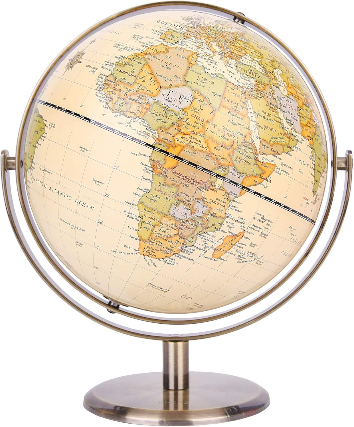 Antique Globe by Annova - 8in Rotating World Globe for Decor