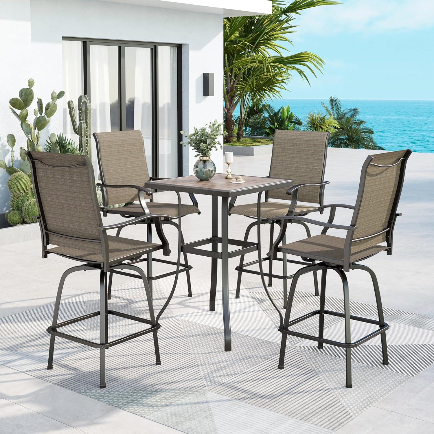 MFSTUDIO 5 Piece Outdoor Swivel Bar Set for Stylish Relaxation