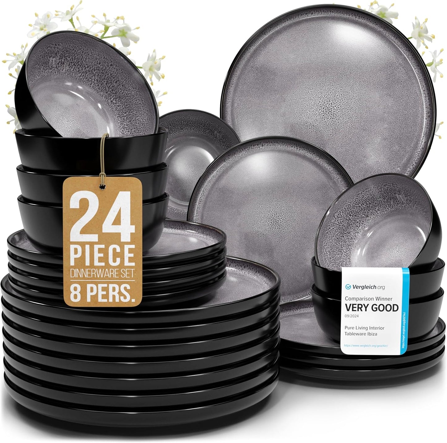 Stoneware Dinnerware Set for 8 Persons - Modern Elegance