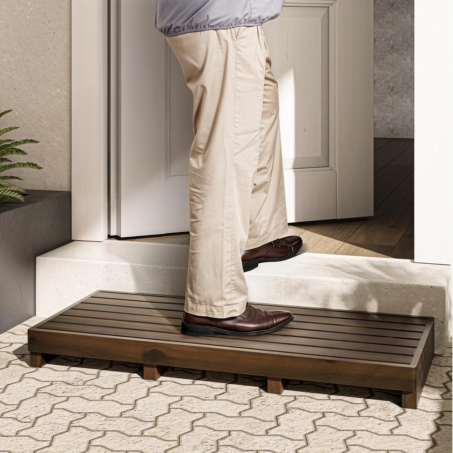 TINAMO One Step Stool for Elderly - Acacia Wood High Riser