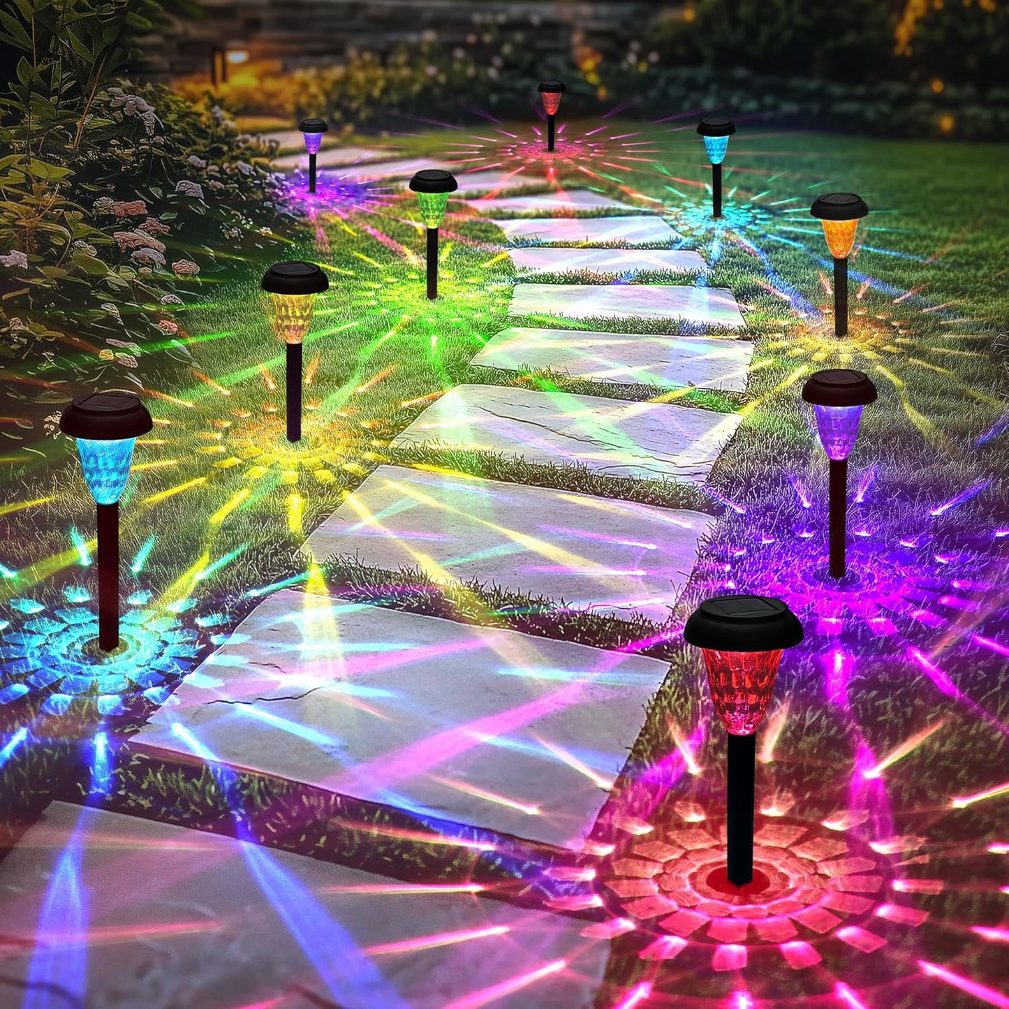 Solar Lights Outdoor Waterproof 16 Pack Color Changing Decor