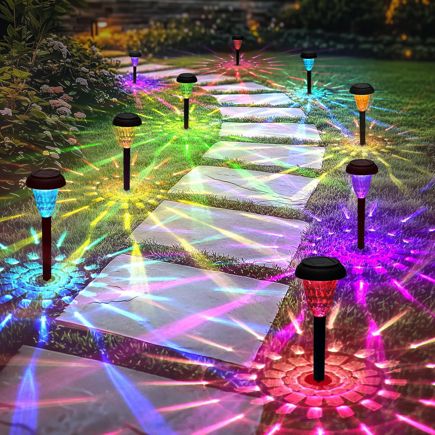 Solar Lights Outdoor Waterproof 16 Pack Color Changing Decor