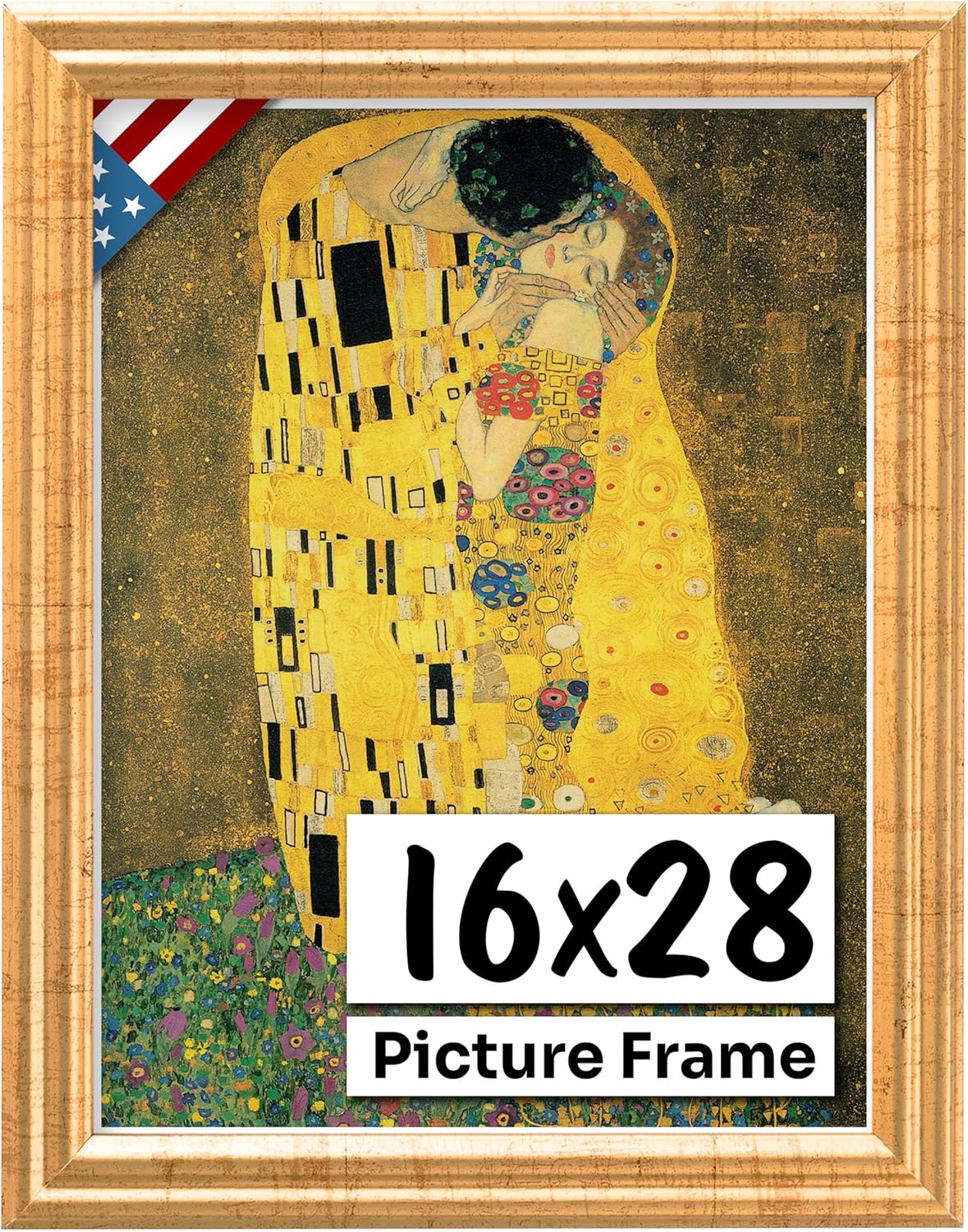 Antique Gold 16x28 Picture Frame - Handmade Solid Wood Decor