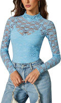 Long Sleeve Mesh Lace Bodysuit Mock Neck - Versatile Night Out Top
