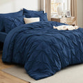 Bedsure King Size Comforter Set - Pintuck 7-Piece Navy Blue