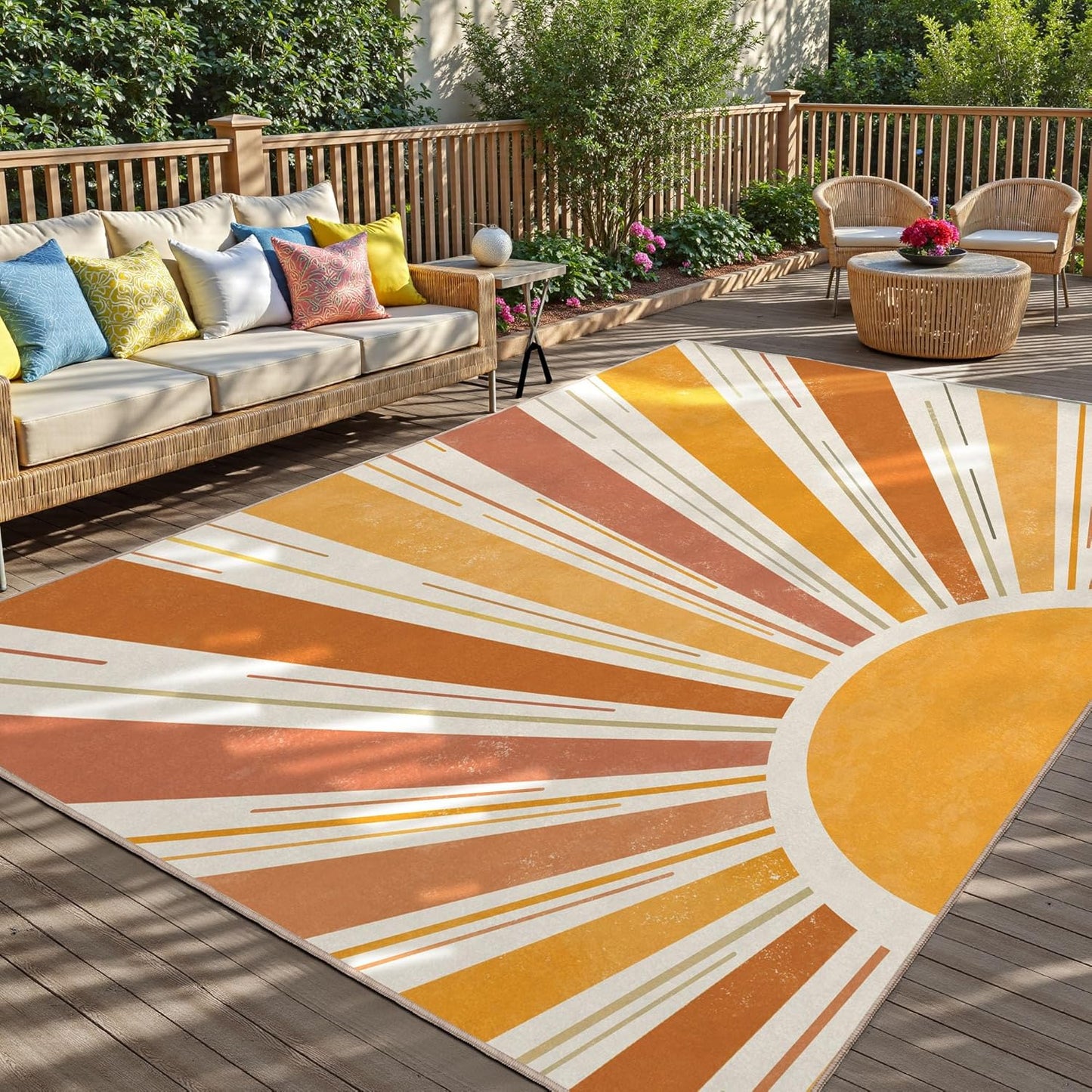 Outdoor Indoor Area Rug Boho Sun Washable 8x10 for Comfort