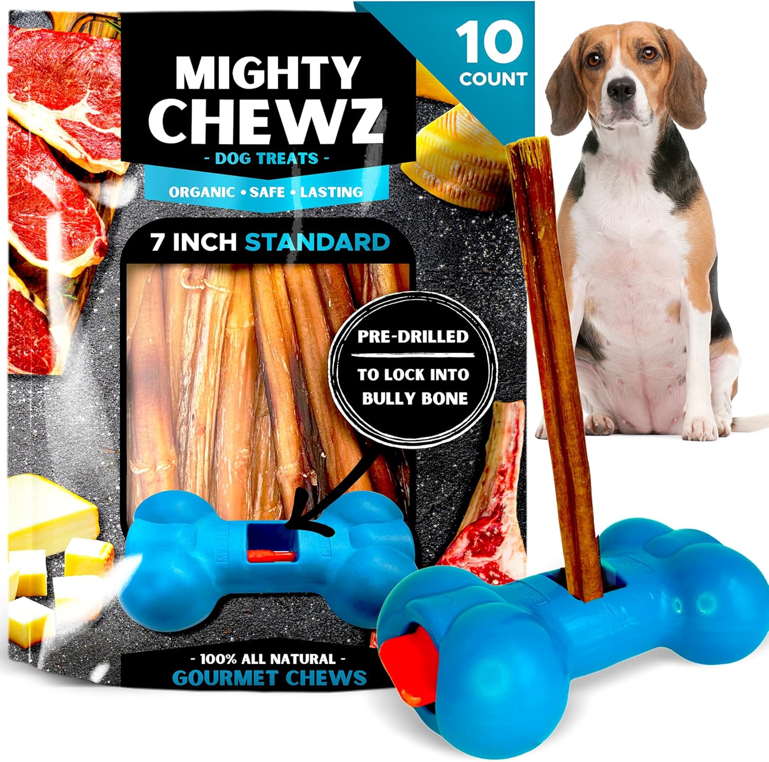 7 Inch Bully Sticks with Safety Device for No Choking Dogs