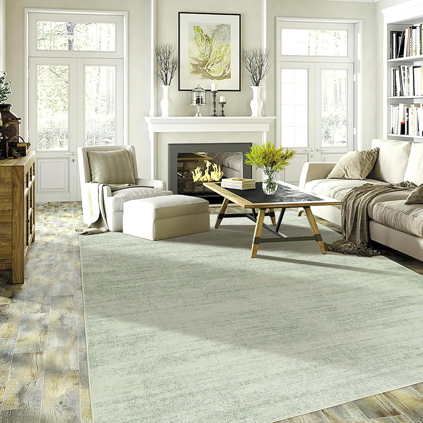 Sage Green Area Rug 5x7 for Living Room - Soft & Washable