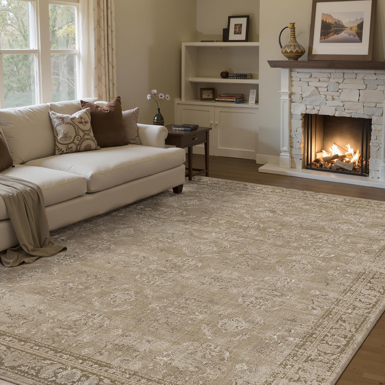6x9 Light Brown Area Rug by PureCozy - Vintage Style