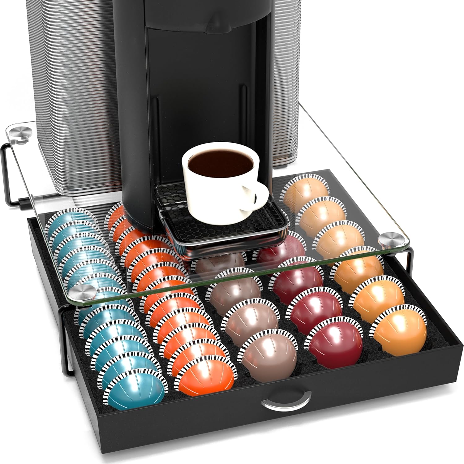 Deco Brothers Crystal Tempered Glass Vertuo Pod Holder Drawer