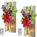 Christmas Mason Jar Wall Sconces - Rustic LED Fairy Light Set