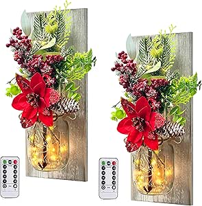 Christmas Mason Jars Sconce Decor with LED Fairy Lights Set