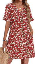 OFEEFAN Summer Dress for Women - Ruffle Short Sleeve V Neck