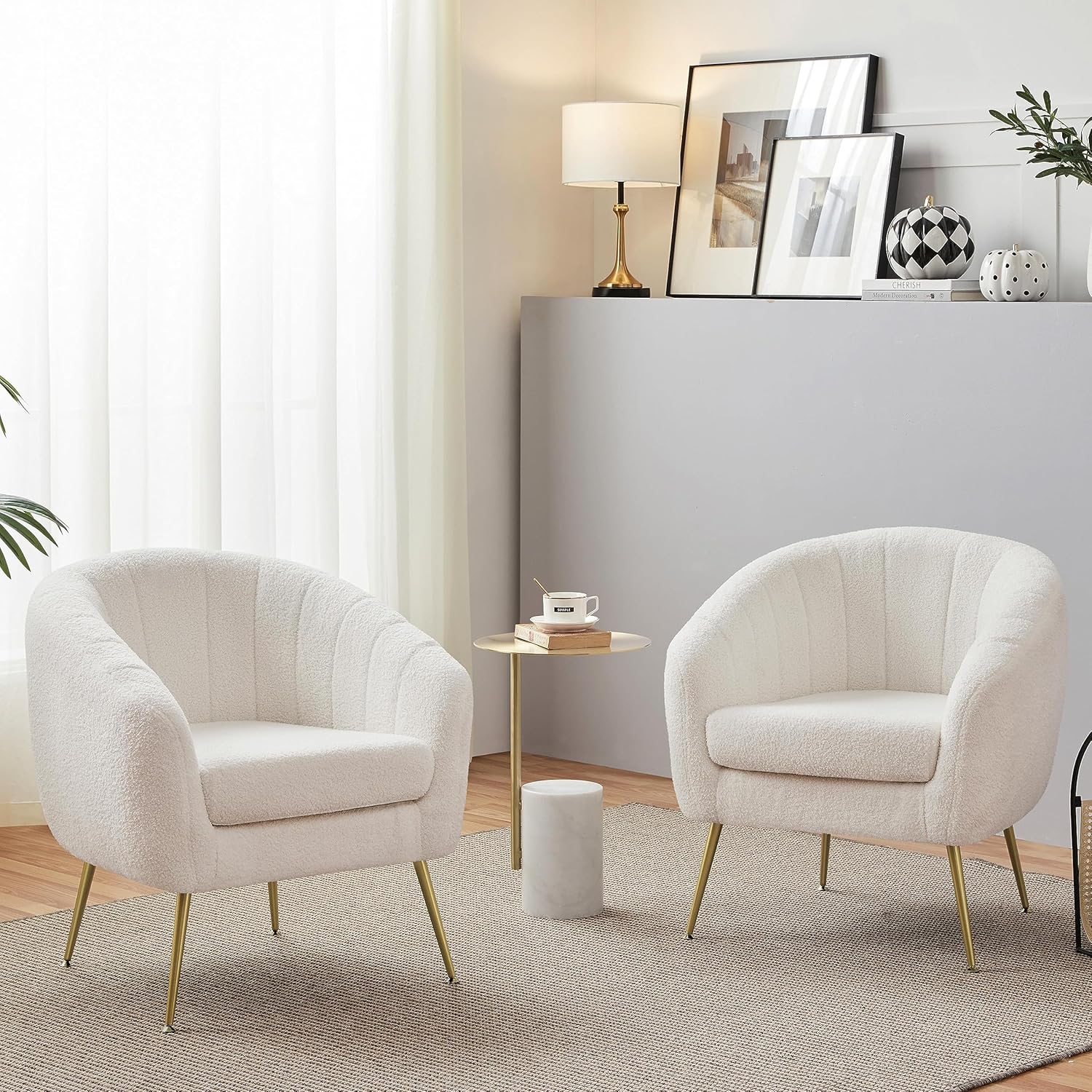 Yaheetech Cozy Boucle Accent Chairs - Set of 2