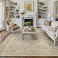 8x10 Area Rug Beige Vintage Machine Washable - Low Pile, Soft