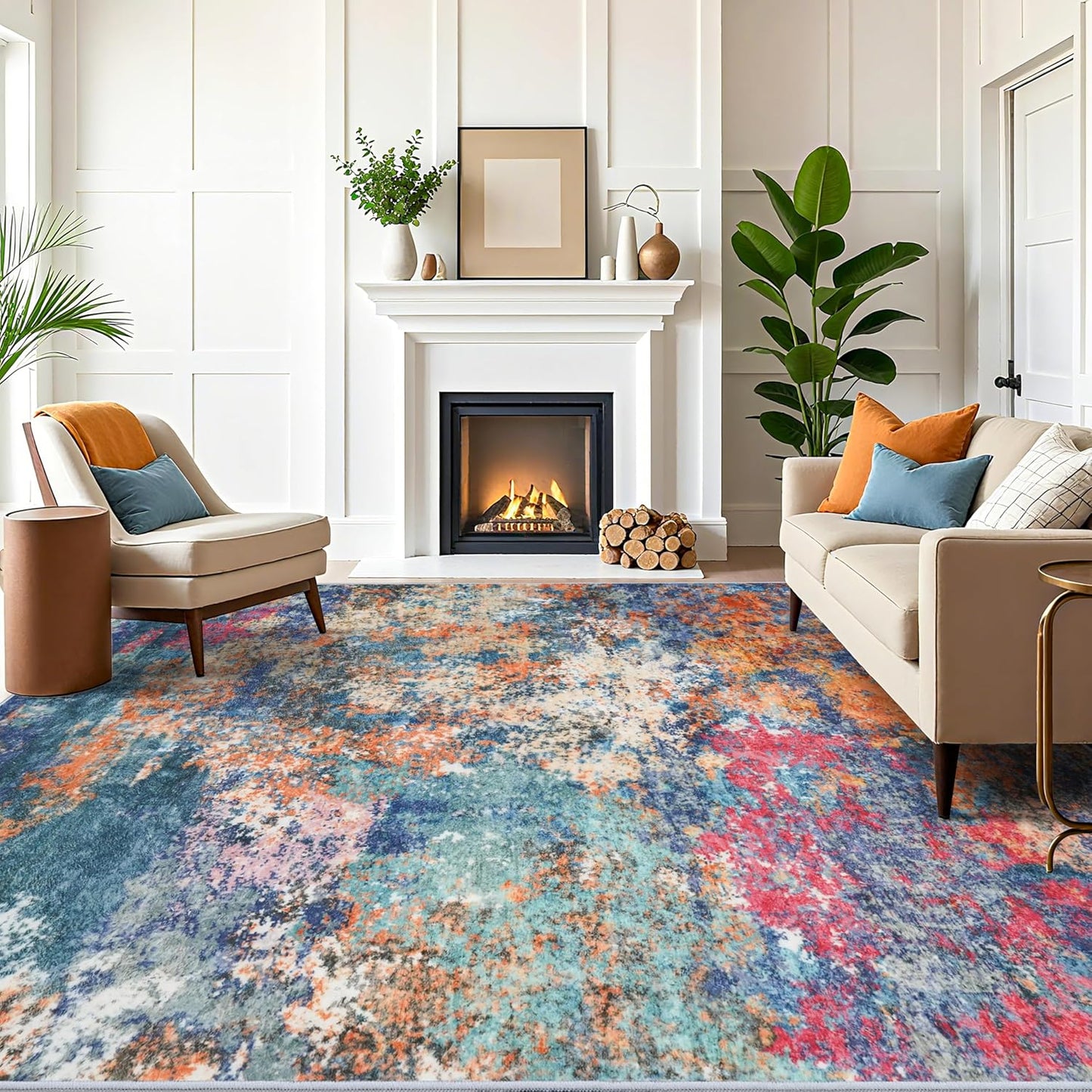 Washable Area Rug 10x12 - Soft Non Slip Carpet for Living Room