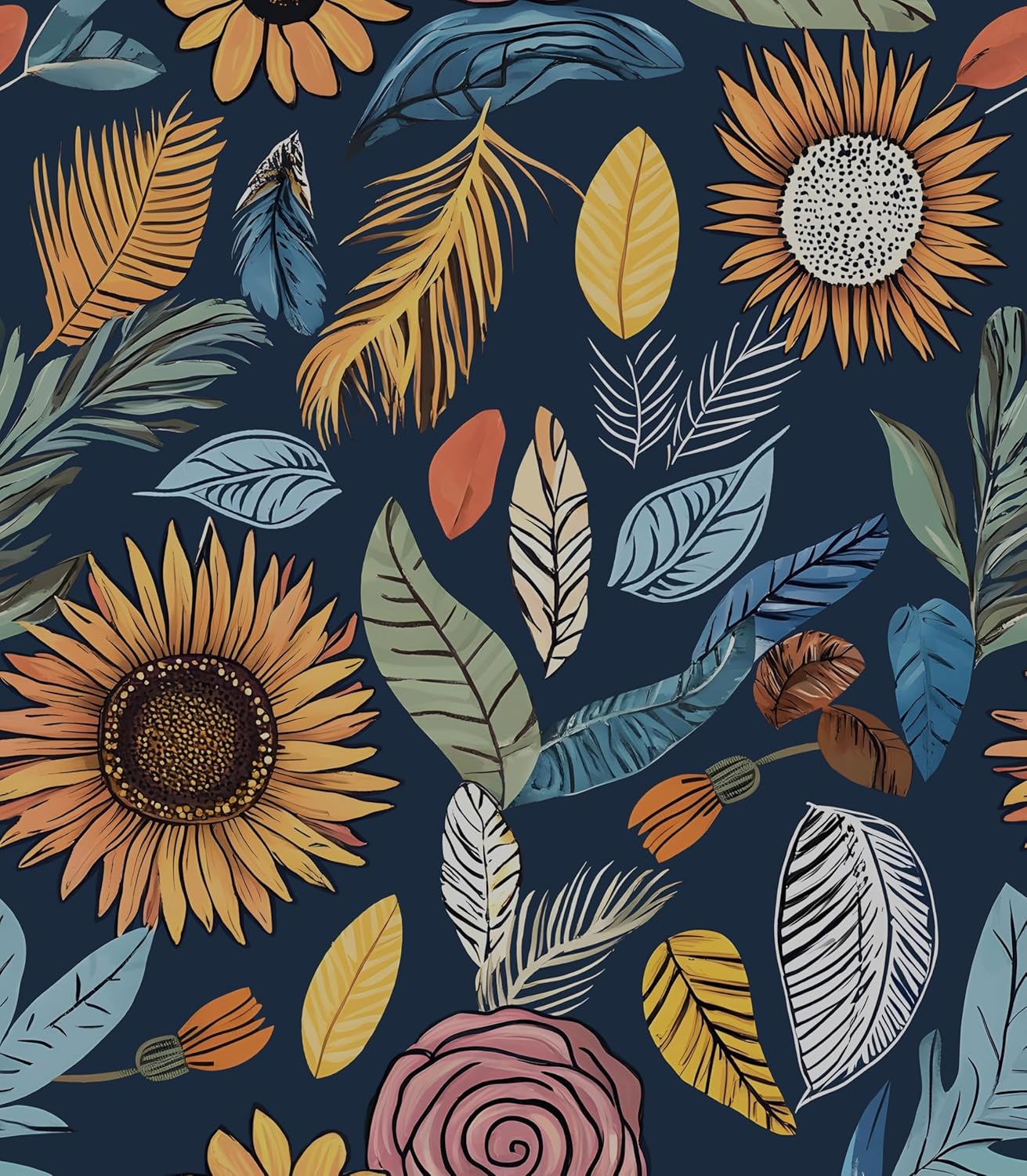 Blue Wallpaper Peel and Stick for Vintage Boho Floral Decor