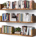 Wall Bookshelf Set of 3 - U Shaped Floating Shelves (Rustic Brown)
