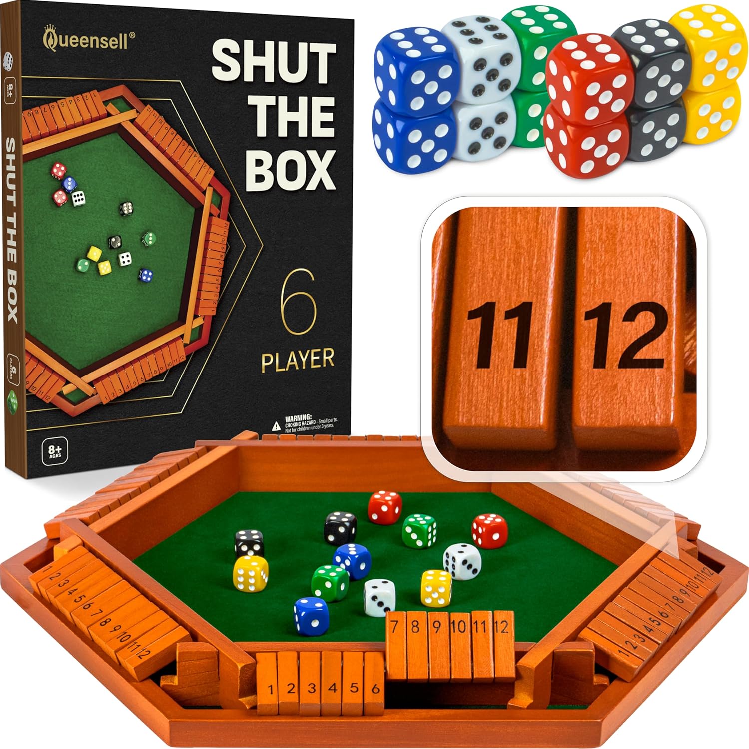 Shut The Box Game Wooden Board for 1-6 Players - 16-inch Fun