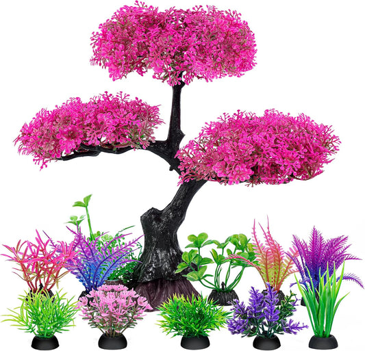 Vibrant Pink Cherry Blossom Tree Aquarium Decor