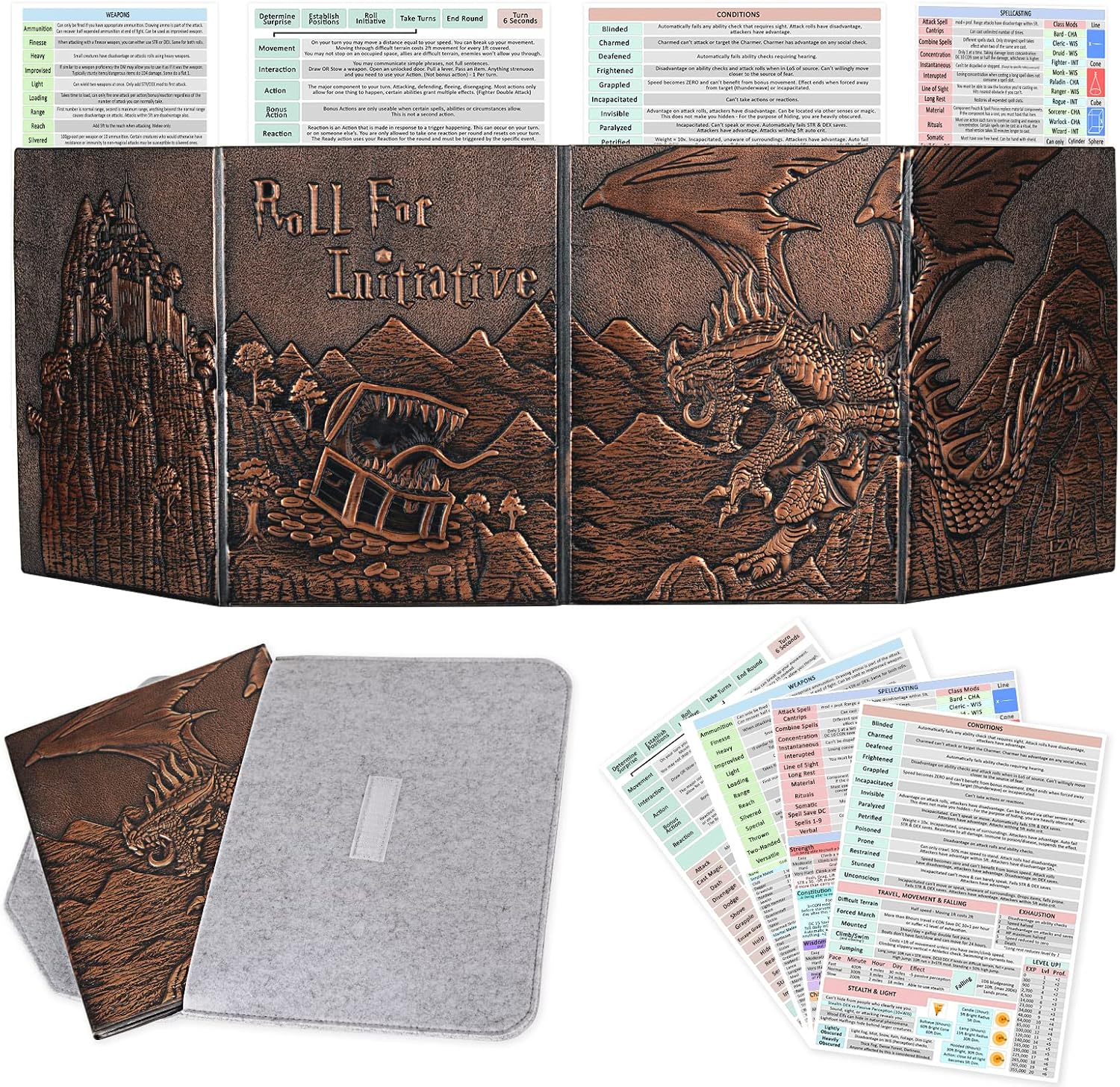 CZYY DND Dungeon Master Screen with Faux Leather Art and Pockets