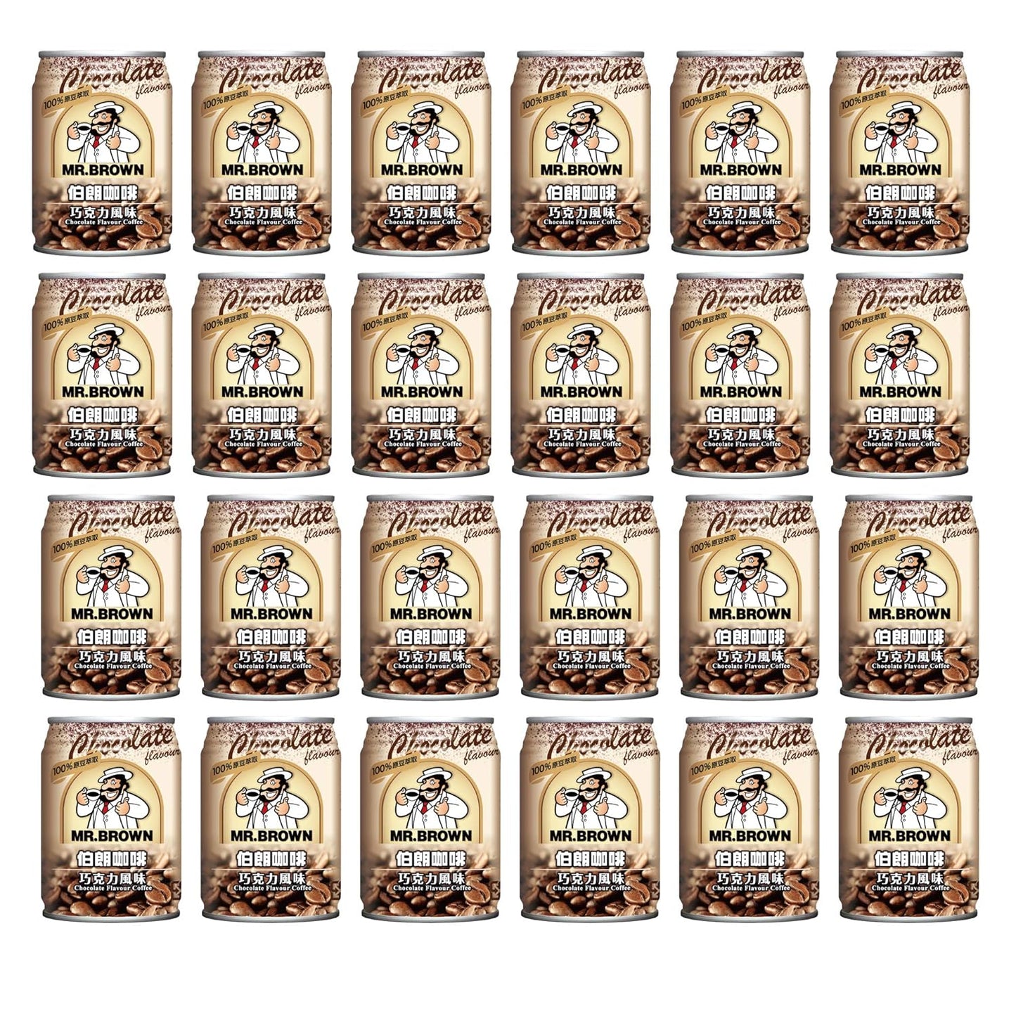 24 Pack Mr Brown Chocolate Coffee - Rich Flavor, 8.12oz