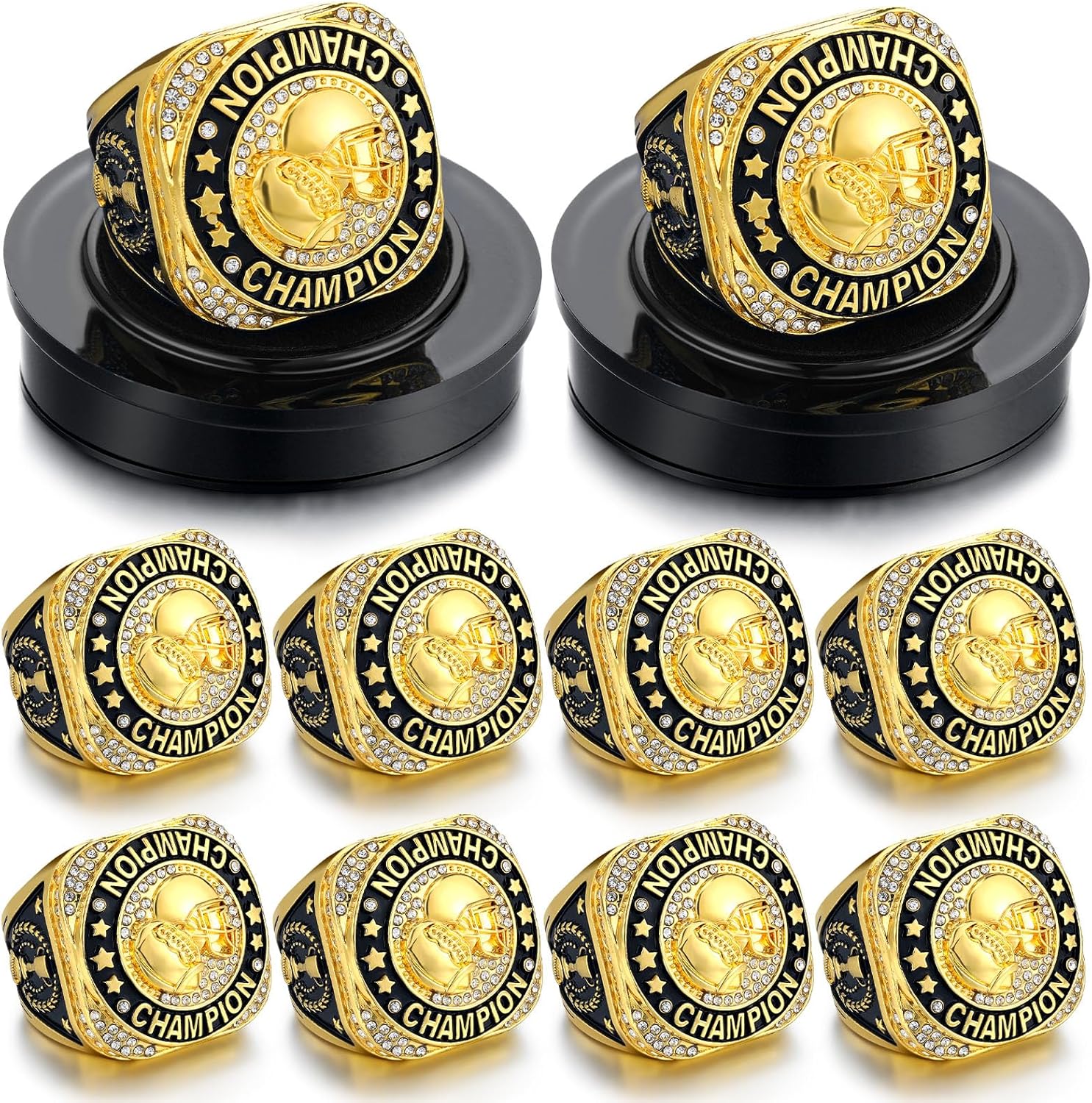 10pcs Football Soccer Volleyball Baseball MVP Trophy Rings Set