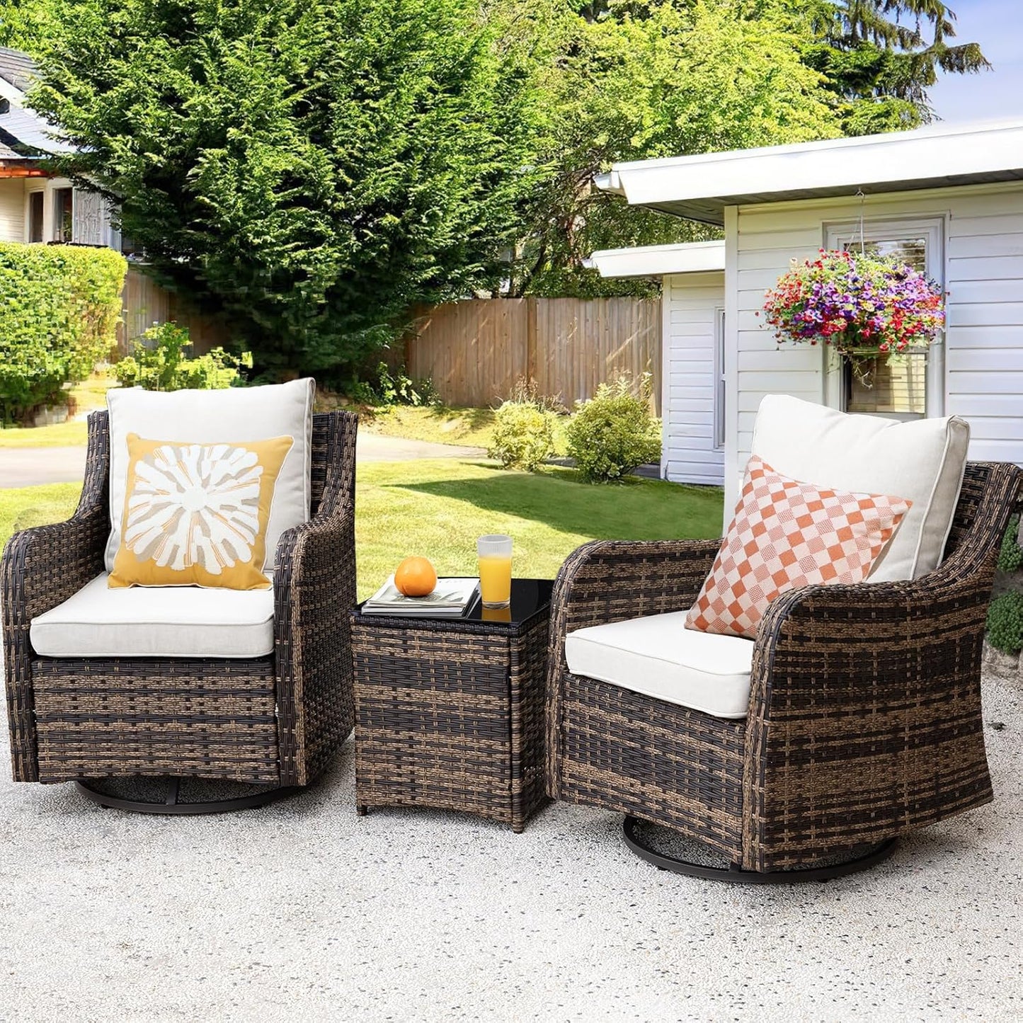 MEISSALIVVE 3 Pieces Patio Furniture Set with Swivel Chair
