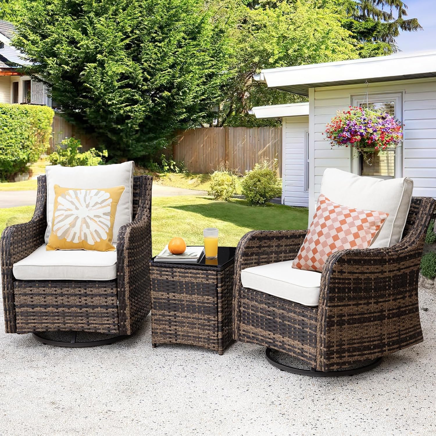 MEISSALIVVE 3 Pieces Patio Furniture Set with Swivel Chair