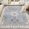 Washable Area Rug 9x12 Neutral Vintage Distressed Floral - Blue Tone