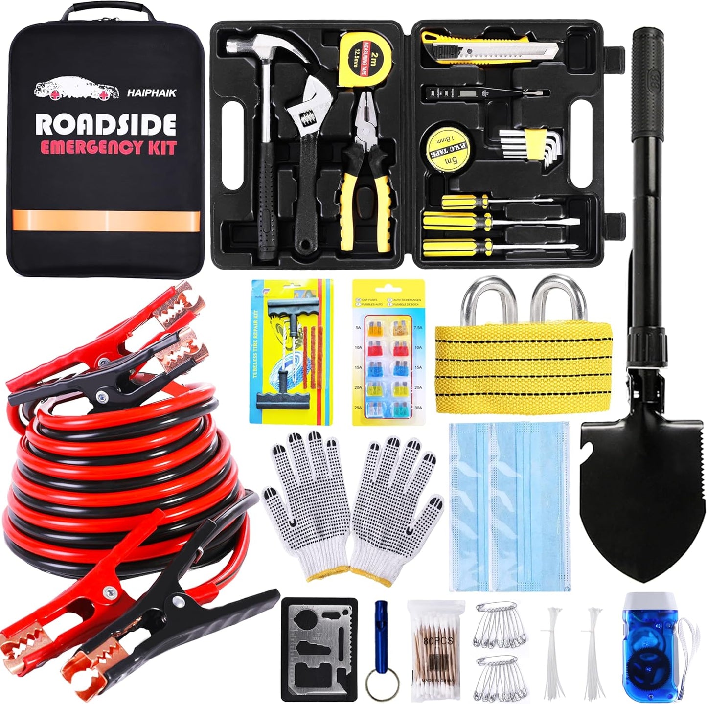 Emergency Roadside Kit for Car Safety with 124 Essential Tools