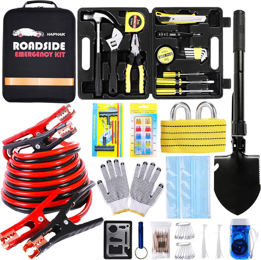 Emergency Roadside Kit for Car Safety with 124 Essential Tools