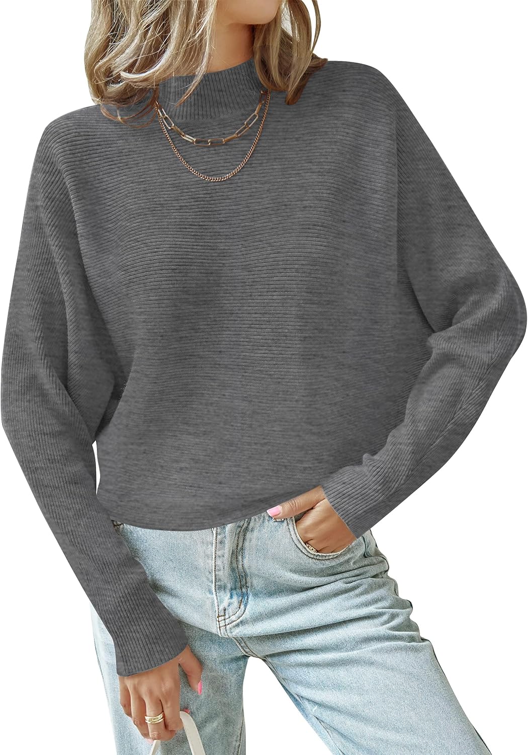 ZESICA Women's Turtleneck Batwing Long Sleeve Sweater Top
