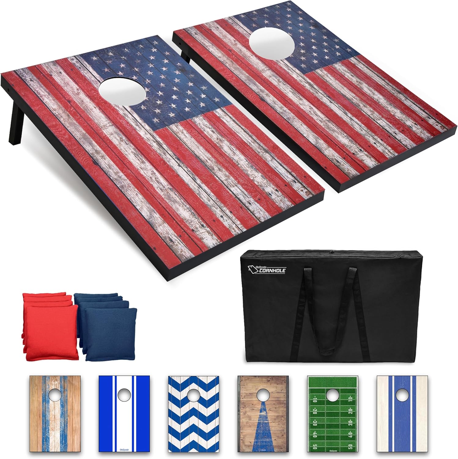 GoSports Portable Cornhole Set with American Flag Design