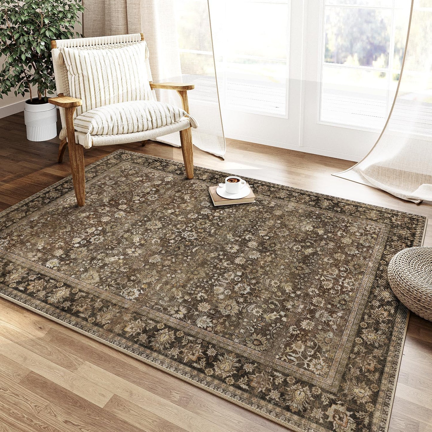 3x5 Machine Washable Floral Area Rug for Indoor Spaces