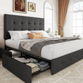 Upholstered Queen Size Platform Bed Frame with 4 Drawers - Elegant