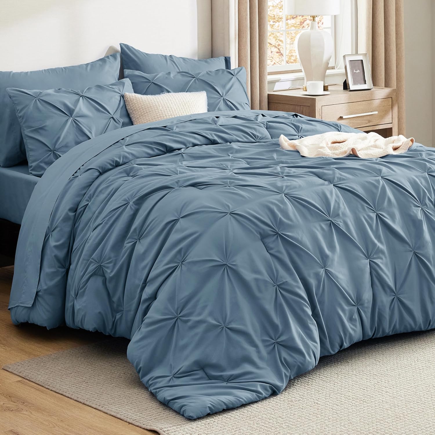 Bedsure California King Comforter Set in Mineral Blue - 7 Pieces