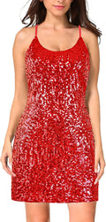MANER Women's Glitter Sequin Dress Adjustable Spaghetti (Style B713)