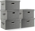 Medium 15 in Foldable Stackable Storage Bins with Lids - 5 Pack Grey