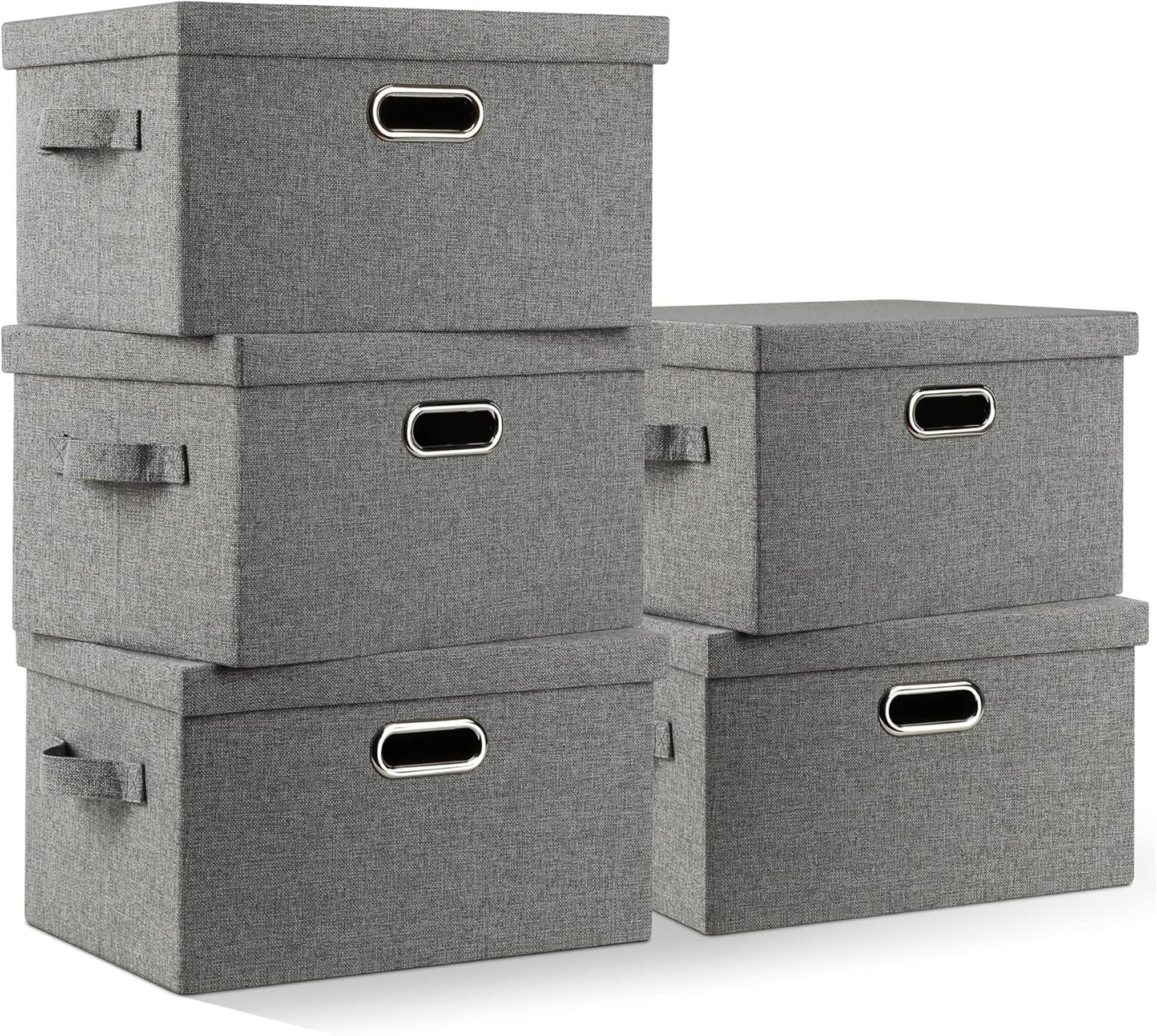 Medium 15in Collapsible Stackable Storage Bins with Lids - 5 Pack