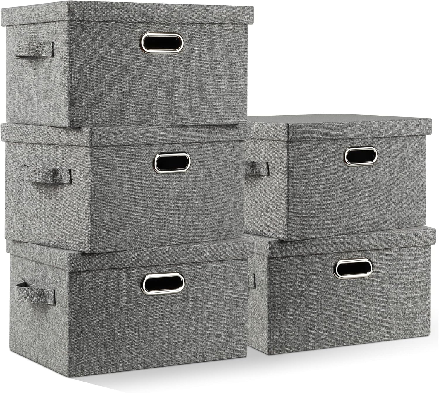Medium 15in Collapsible Stackable Storage Bins with Lids - 5 Pack