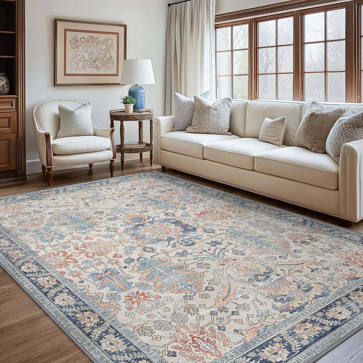 Boho Non-Slip Washable Area Rug - Teal/Multi - 3x5 - Bavni