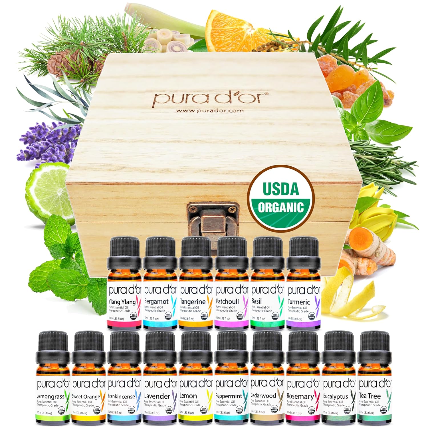 PURA D'OR Organic Sweet16 Essential Oils Set for Relaxation