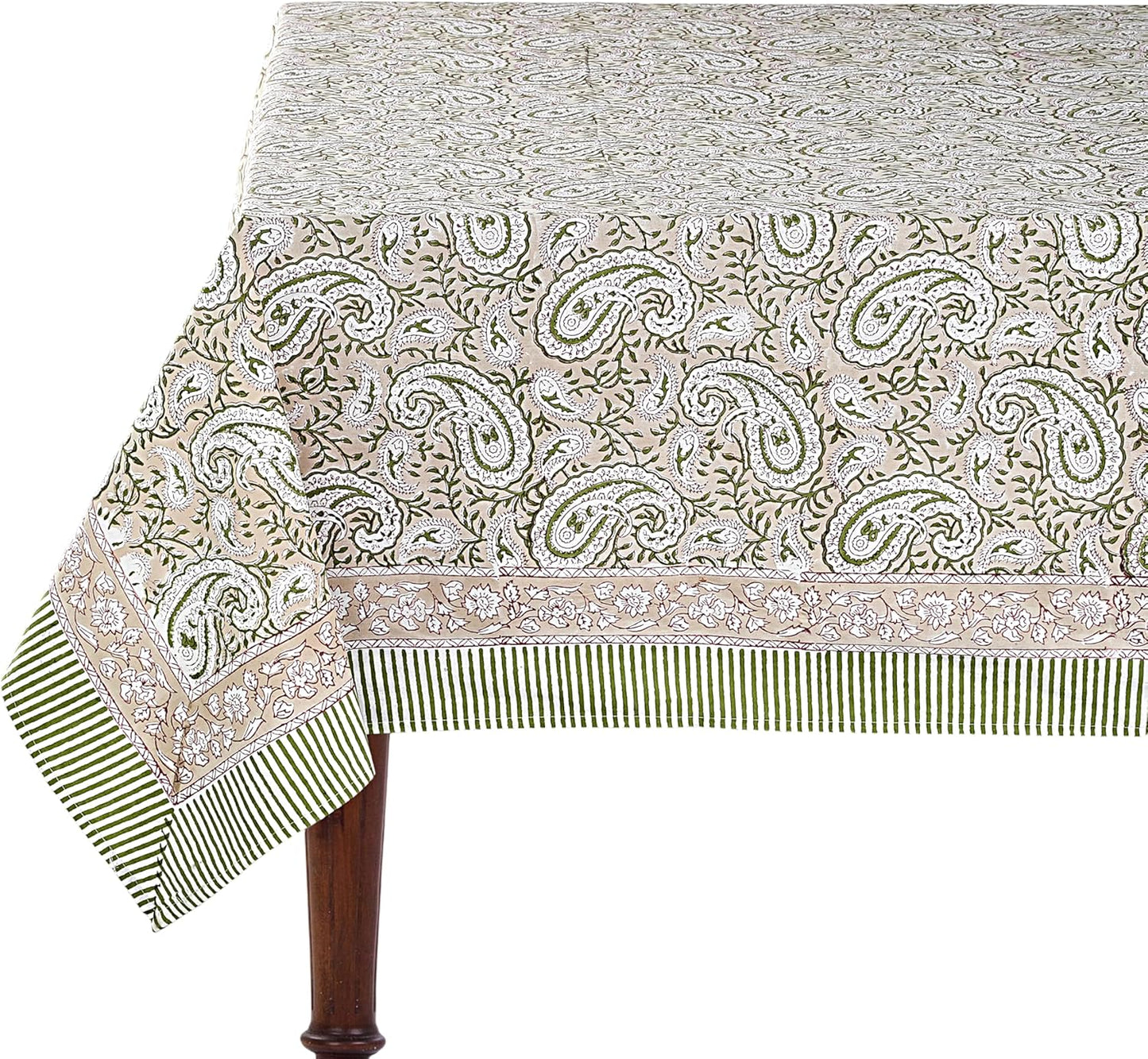 Ridhi Royal Beige Hand Block Print Cotton Tablecloth for Dining