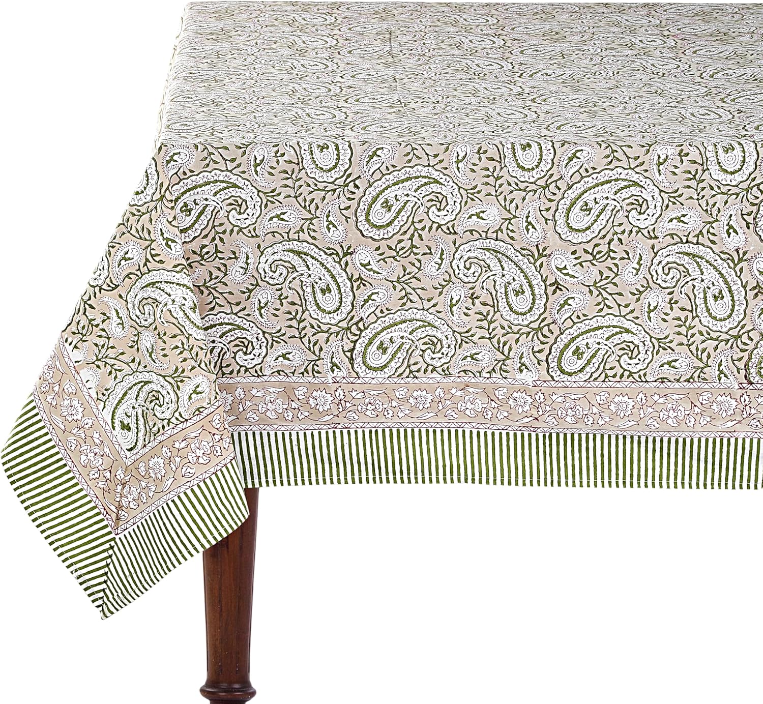 Ridhi Royal Beige Hand Block Print Cotton Tablecloth for Dining