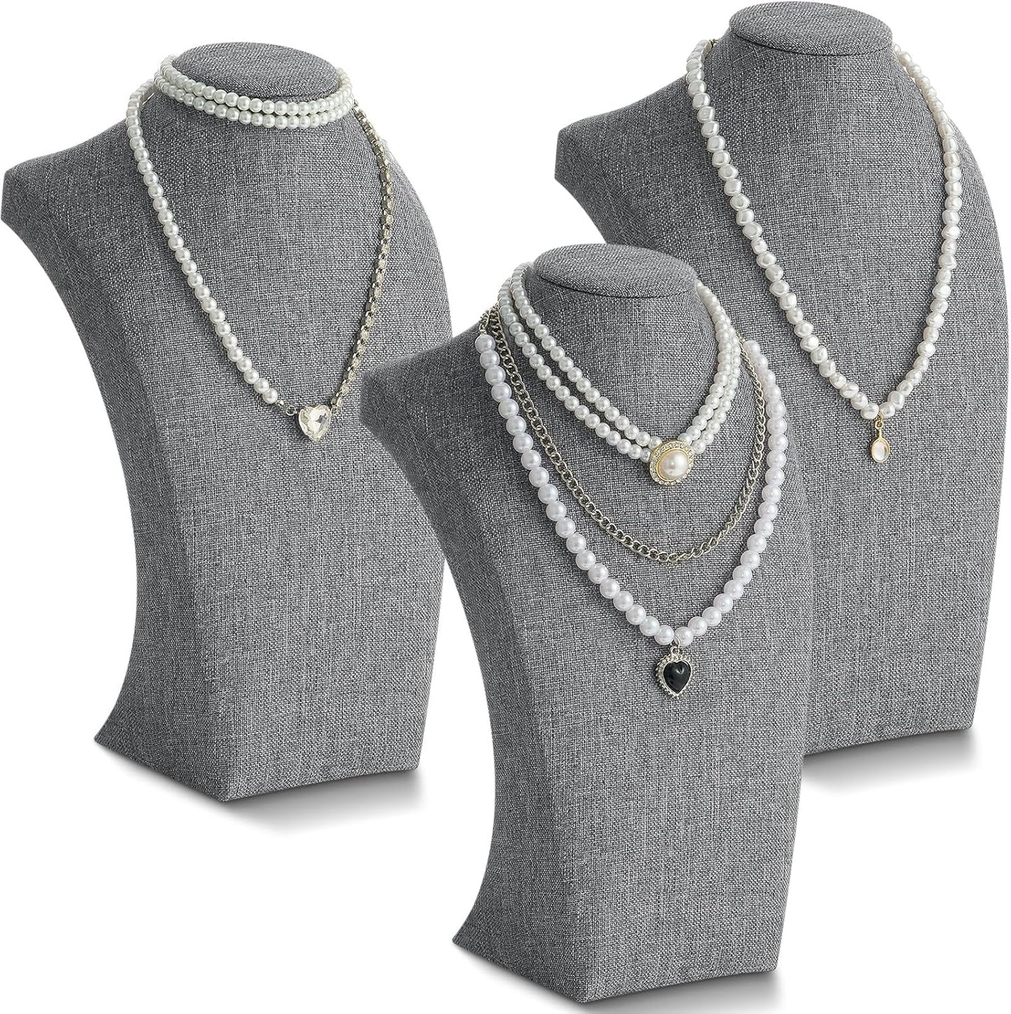 Kigley 3 Pcs Linen Jewelry Display Bust for Elegant Showcasing