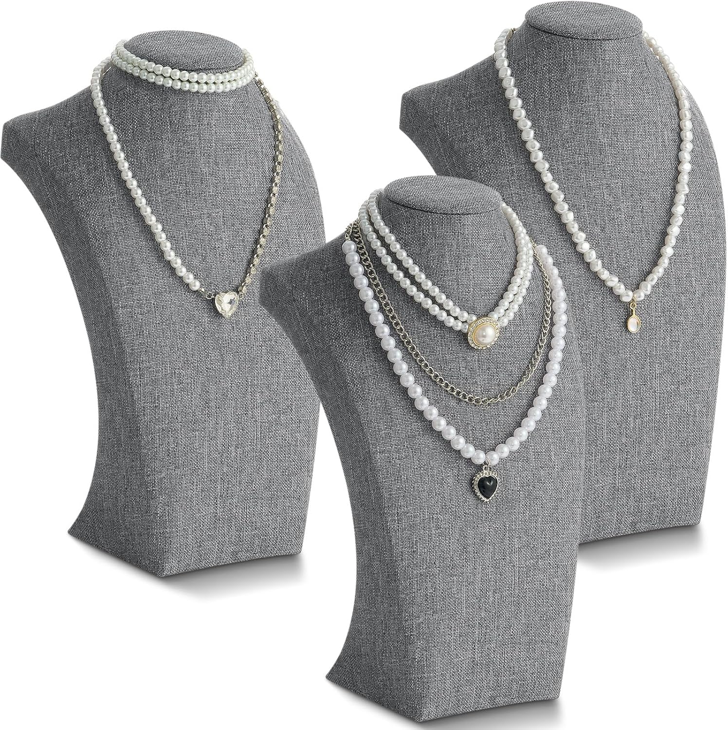 Kigley 3 Pcs Linen Jewelry Display Bust for Elegant Showcasing