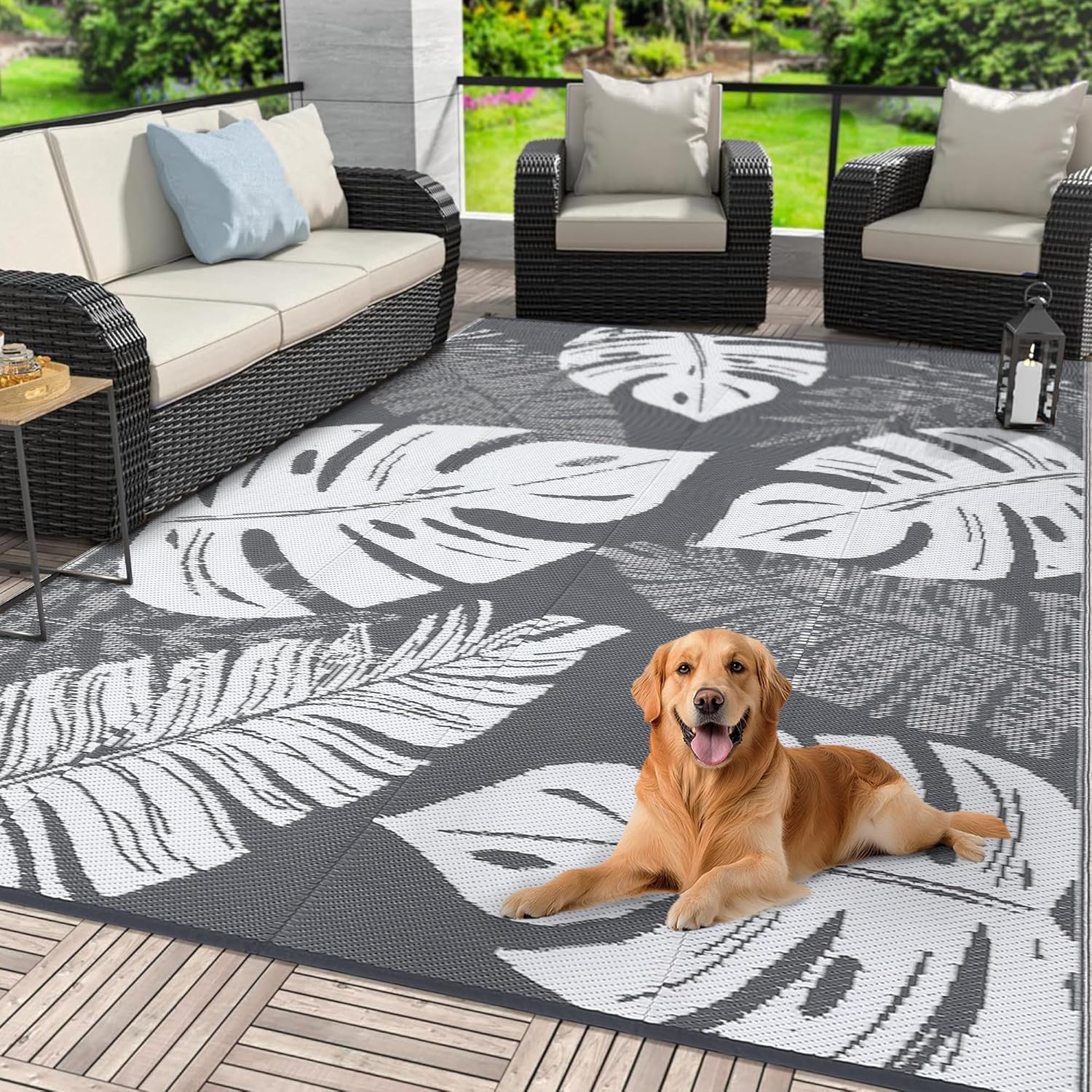 Outdoor Rug Waterproof 8 x 10 Reversible Plastic Straw Rug
